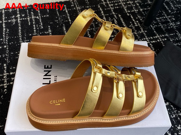 Celine Tippi Slide in Gold Calfskin Replica
