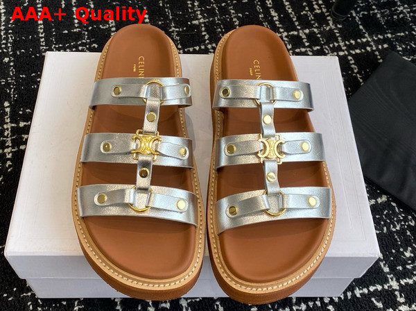 Celine Tippi Slide in Silver Calfskin Replica