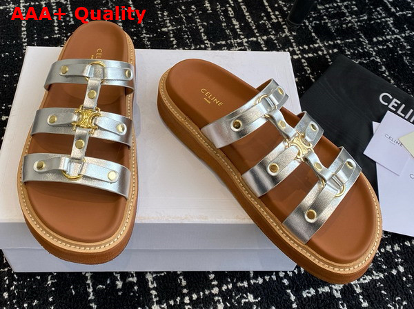 Celine Tippi Slide in Silver Calfskin Replica