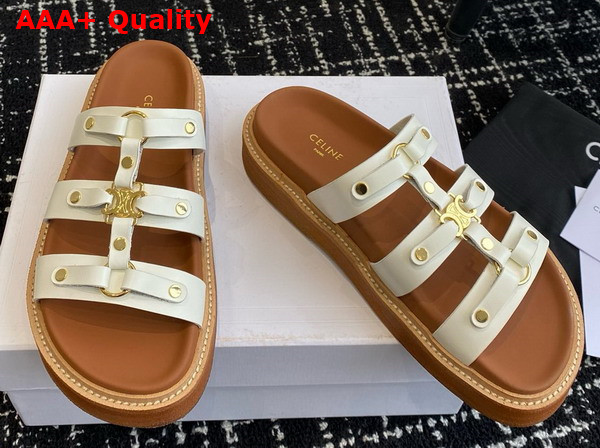 Celine Tippi Slide in White Calfskin Replica