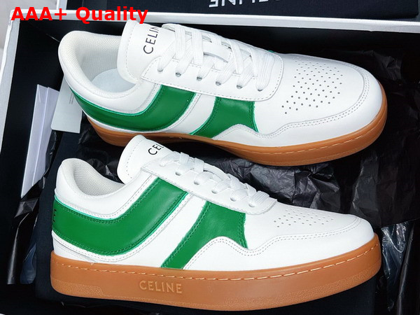 Celine Trainer Low Lace Up Sneaker in Calfskin Optic White Flash Green Replica