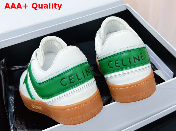 Celine Trainer Low Lace Up Sneaker in Calfskin Optic White Flash Green Replica