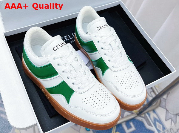 Celine Trainer Low Lace Up Sneaker in Calfskin Optic White Flash Green Replica