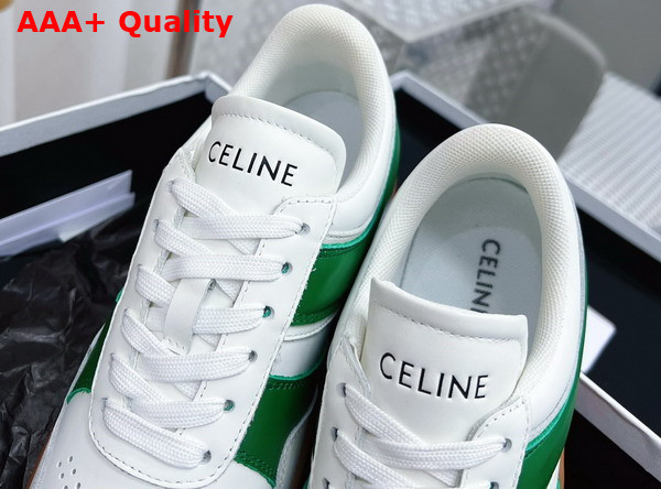 Celine Trainer Low Lace Up Sneaker in Calfskin Optic White Flash Green Replica