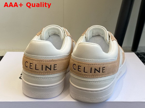 Celine Trainer Low Lace Up Sneaker in Calfskin and Suede White and Beige Replica
