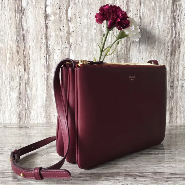 Celine Trio Bag in Dark Red Calfskin Liege For Sale