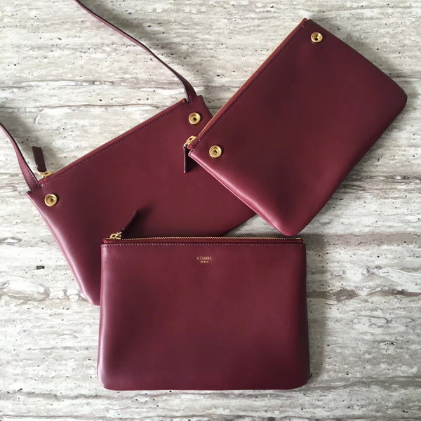 Celine Trio Bag in Dark Red Calfskin Liege For Sale