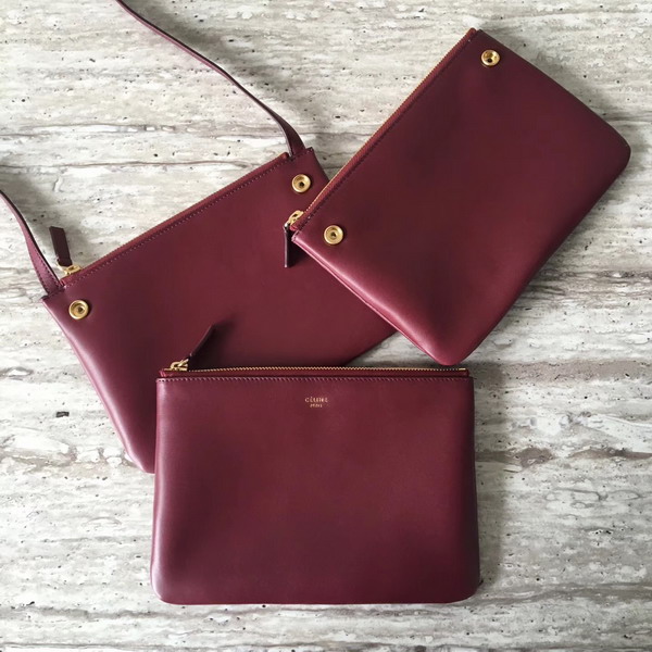 Celine Trio Bag in Dark Red Calfskin Liege For Sale