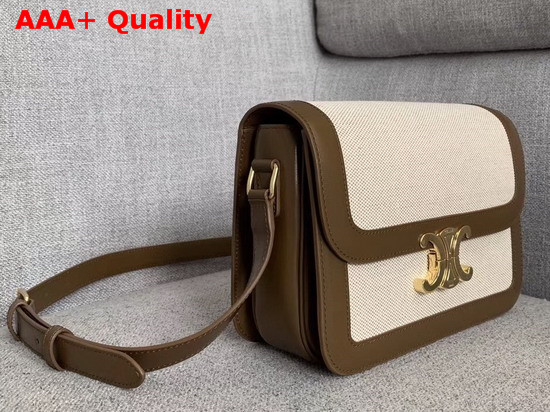 Celine Triomphe Bag in Textile and Natural Calfskin Tan and White Replica
