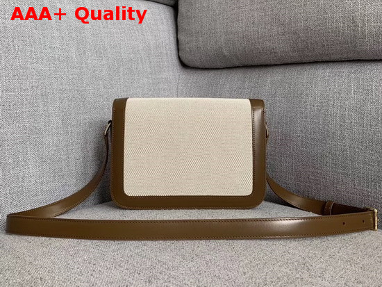 Celine Triomphe Bag in Textile and Natural Calfskin Tan and White Replica