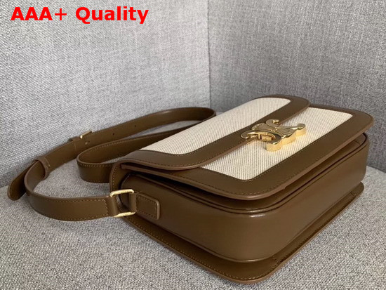 Celine Triomphe Bag in Textile and Natural Calfskin Tan and White Replica
