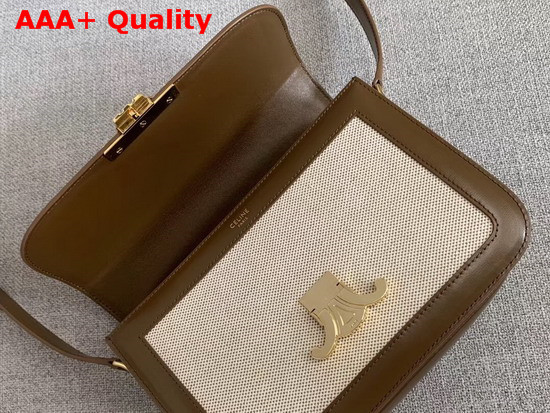 Celine Triomphe Bag in Textile and Natural Calfskin Tan and White Replica