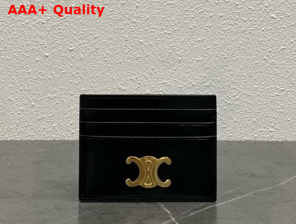 Celine Triomphe Card Holder in Black Shiny Calfskin Replica