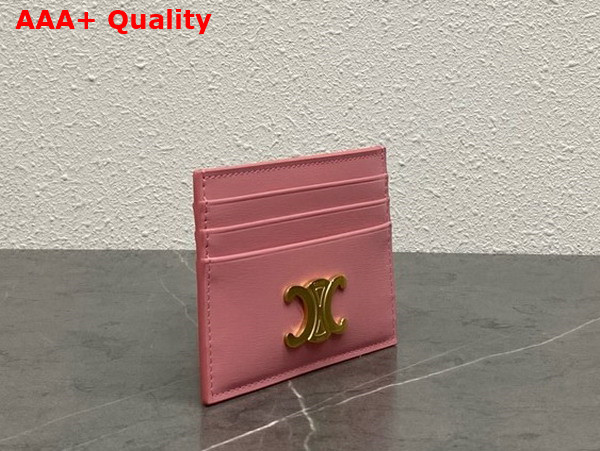 Celine Triomphe Card Holder in Pastel Pink Shiny Calfskin Replica