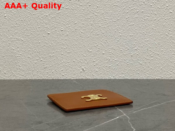 Celine Triomphe Card Holder in Tan Shiny Calfskin Replica