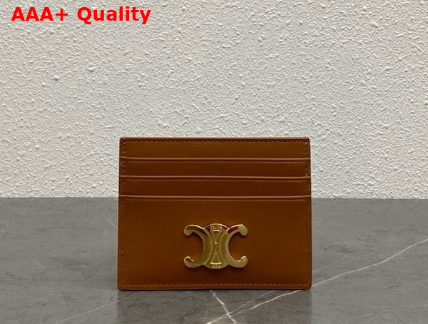 Celine Triomphe Card Holder in Tan Shiny Calfskin Replica