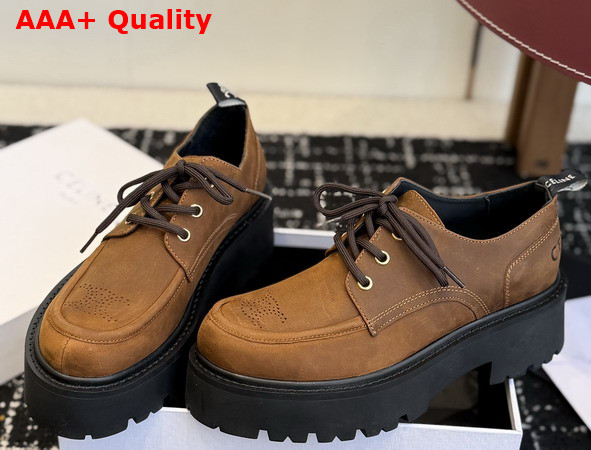 Celine Triomphe Derbies in Waxed Suede Calfskin Dark Brown Replica