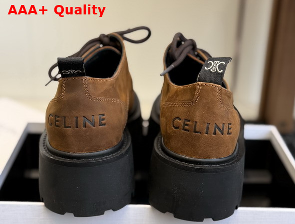 Celine Triomphe Derbies in Waxed Suede Calfskin Dark Brown Replica
