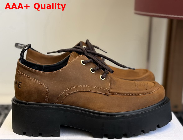 Celine Triomphe Derbies in Waxed Suede Calfskin Dark Brown Replica