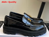 Celine Triomphe Loafer in Black Polished Bull Replica