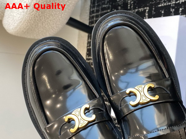 Celine Triomphe Loafer in Black Polished Bull Replica