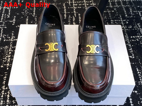 Celine Triomphe Loafer in Dark Burgundy Polished Bull Replica