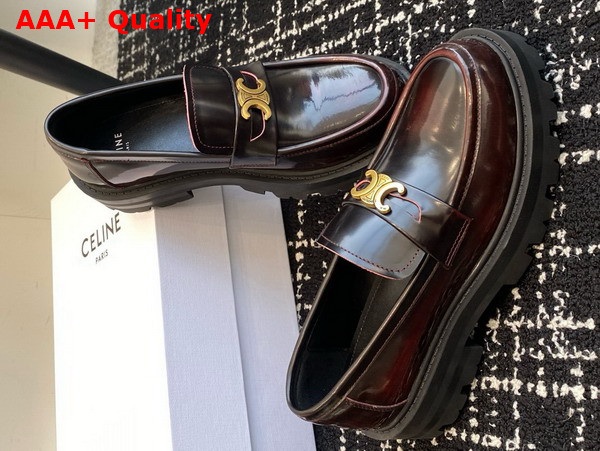 Celine Triomphe Loafer in Dark Burgundy Polished Bull Replica