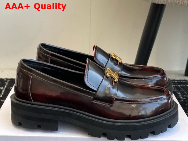 Celine Triomphe Loafer in Dark Burgundy Polished Bull Replica
