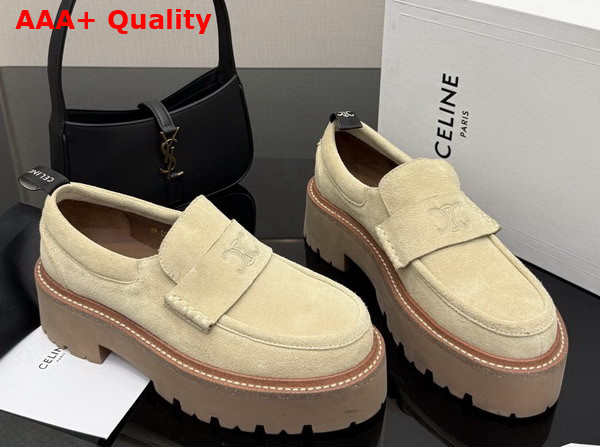Celine Triomphe Loafers in Beige Suede Calfskin Replica