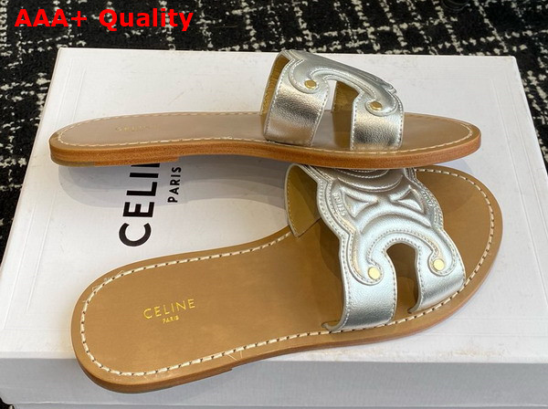 Celine Triomphe Mule in Silver Calfskin Replica