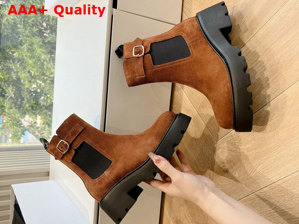 Celine Triomphe Rangers Chelsea Boot in Dark Brown Suede Calfskin Replica