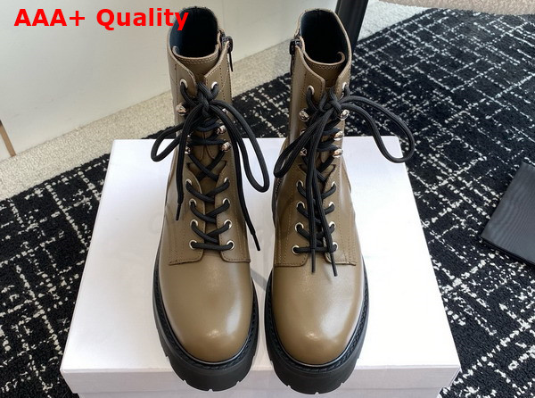Celine Triomphe Rangers Mid Lace Up Boot in Khaki Calfskin Replica