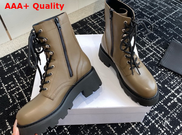 Celine Triomphe Rangers Mid Lace Up Boot in Khaki Calfskin Replica