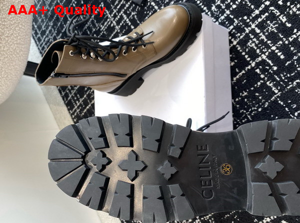 Celine Triomphe Rangers Mid Lace Up Boot in Khaki Calfskin Replica