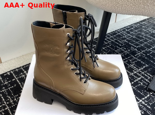 Celine Triomphe Rangers Mid Lace Up Boot in Khaki Calfskin Replica