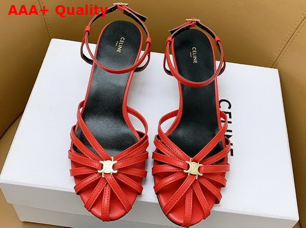 Celine Triomphe Sandal in Bright Red Lambskin Replica