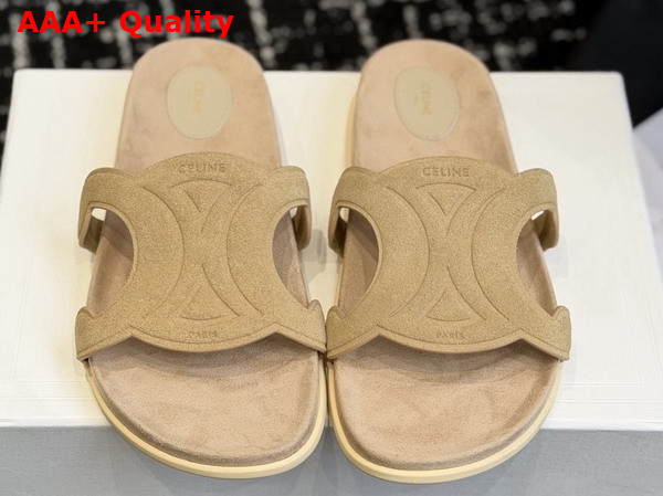 Celine Triomphe Slide in Beige Suede Calfskin Replica