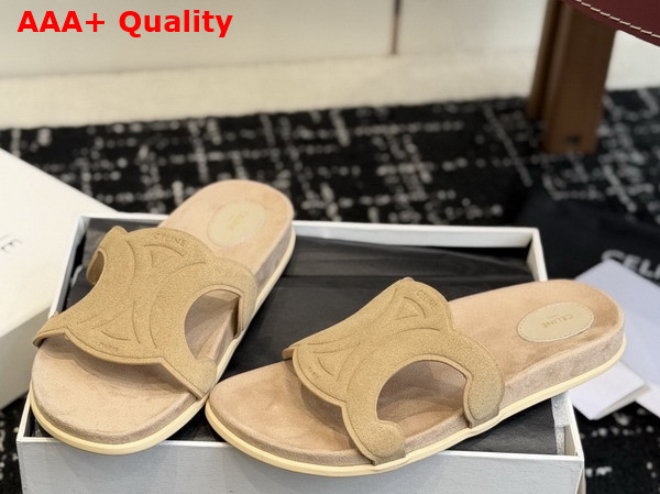 Celine Triomphe Slide in Beige Suede Calfskin Replica