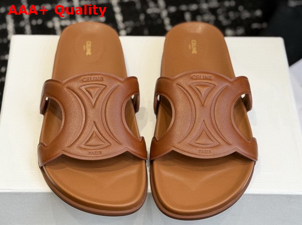 Celine Triomphe Slide in Tan Calfskin Replica