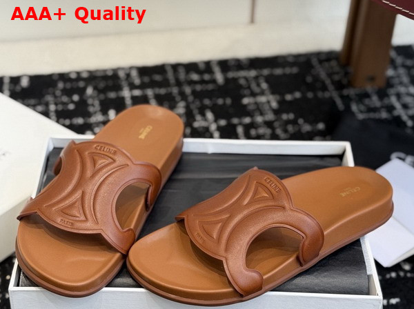 Celine Triomphe Slide in Tan Calfskin Replica