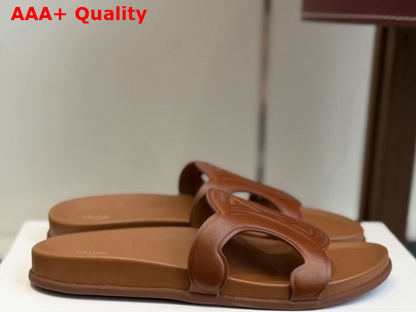 Celine Triomphe Slide in Tan Calfskin Replica
