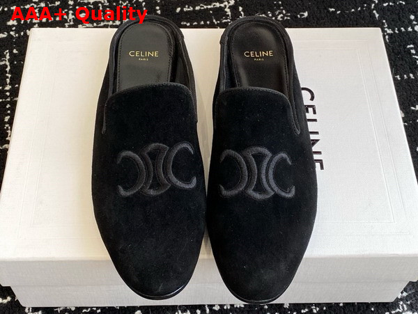 Celine Triomphe Slippers in Black Suede Calfskin Replica