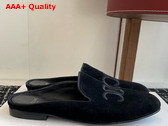Celine Triomphe Slippers in Black Suede Calfskin Replica