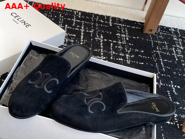 Celine Triomphe Slippers in Black Suede Calfskin Replica