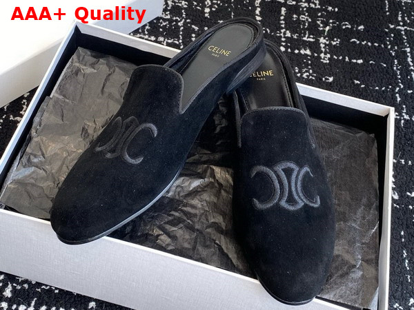 Celine Triomphe Slippers in Black Suede Calfskin Replica