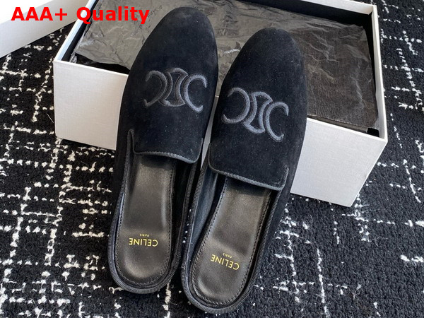 Celine Triomphe Slippers in Black Suede Calfskin Replica