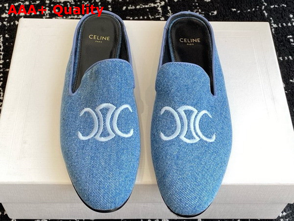 Celine Triomphe Slippers in Blue Denim Replica