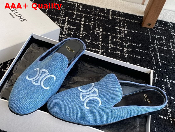 Celine Triomphe Slippers in Blue Denim Replica