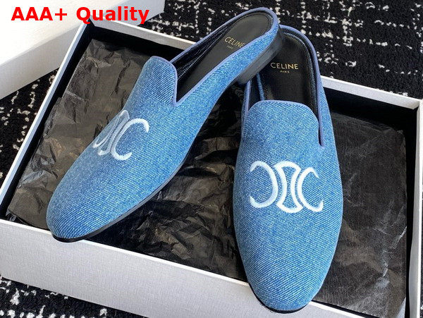Celine Triomphe Slippers in Blue Denim Replica