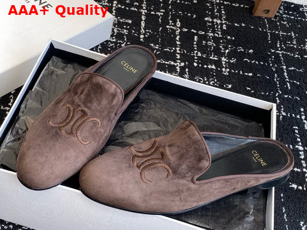 Celine Triomphe Slippers in Brown Suede Calfskin Replica